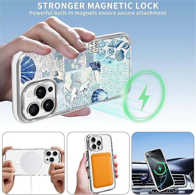 Case for iPhone 16 Pro Max,[Compatible with MagSafe],Sea Life Ocean Waves Seashell Collage Phone Case Design，for Women Girls Magnetic Clear Cover - Slim, Sleek, & Shockproof Protection
