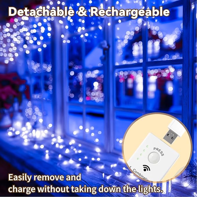 HXWEIYE Rechargeable Fairy Lights Battery Operated, DIY Timer & 8 Modes, 2 Pack 16FT 50LED Twinkle String Lights Indoor, Led mini Lights for Bedroom Wedding Dorm Christmas Tree Decor (Blue)