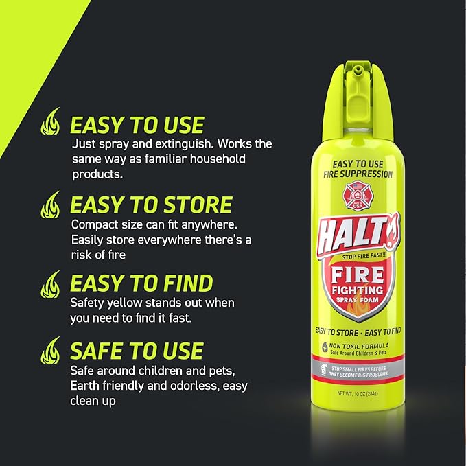 HALT! Home & Apartment Fire Defense Kit – Includes x2 10oz Fire Fighting Foam Sprays, Emergency Fire Blanket, Large Fireproof Document Bag, Small Waterproof Travel Fire Safety Bundle
