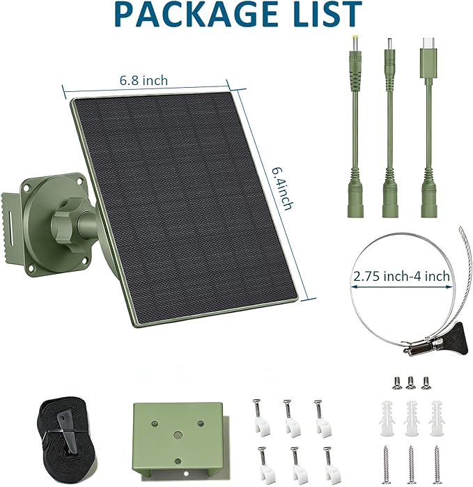 Zivif Solar Panel for Trail Camera, 5W Solar Charger Built-in 5200mAh Rechargeable Battery, Solar Charger 6V/12V Adjustable Output, USB-C & DC Plugs IP66 Waterproof, 360° Adjustable Mount