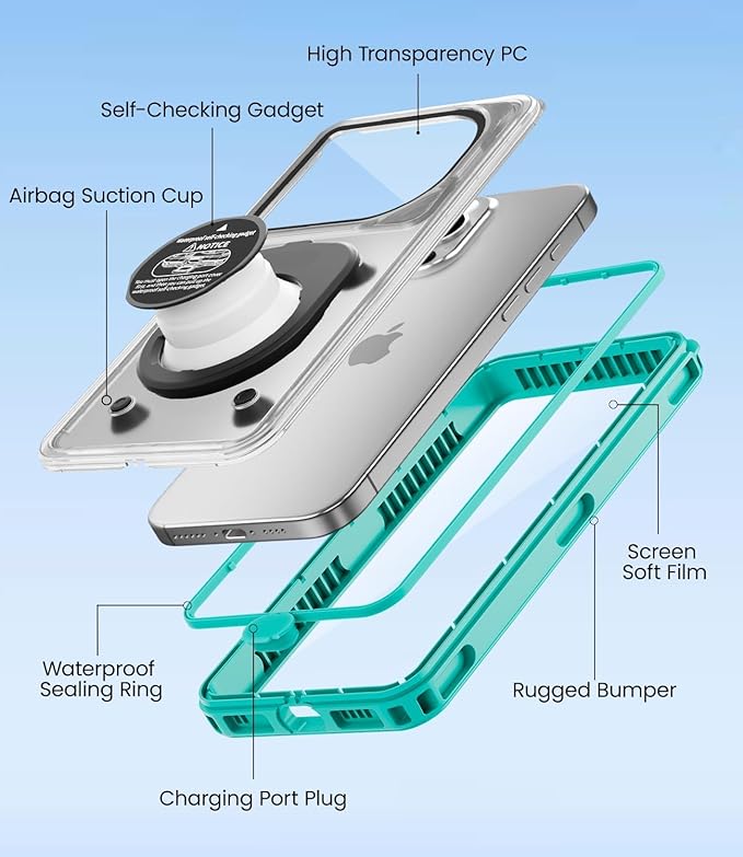 WIFORT Waterproof Phone Case with Lanyard, Underwater Phone Cases for Snorkeling/Diving/Swimming/Filming, IP68 Water Proof Touchscreen Case for All Cell Phones: iPhone/Samsung/Moto/Pixel - Teal