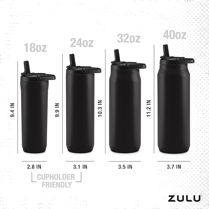 ZULU Base 24oz Stainless Steel Water Bottle with 3 Lids- Straw, Chug, Twist | Double Walled and Vacuum Insulated Metal Thermos | Fits Car Cupholder, Built in Carry Loop, Dishwasher Safe, White