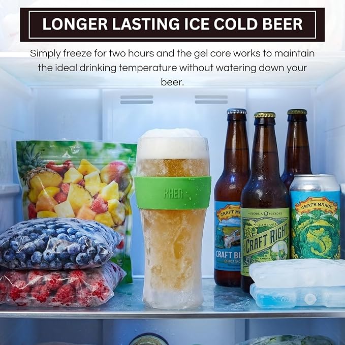 Frozen Pint Beer Glasses - Freezable Mugs Freeze Chiller, Birthday Gifts Him, Men, Dad, Guys, Cooling Cups 12oz Unbreakable Tritan Acrylic, Double Walled Insulated Glass Gift, Iced Coffee Tumbler