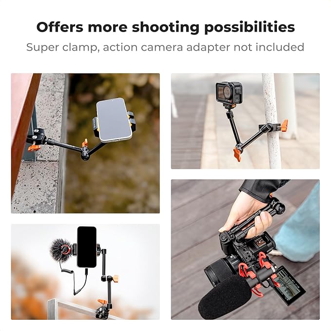 K&F CONCEPT 9.8" Magic Arm, 1/4" Screw Camera Mount Arm 360° Ball Heads for DSLRs, Monitor, Flash, LED Light, Microphone, Camera Cage, Action Camera