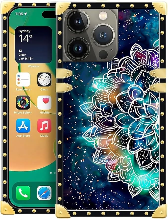 Compatible with iPhone 14 Pro Max Case, Starry Sky Colourful Mandala Luxury Golden Decoration for Girl Women Soft TPU Shockproof Protective Hard PC Back for iPhone 14 Pro Max