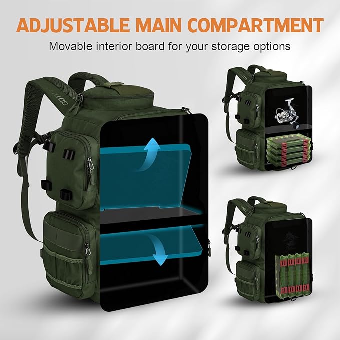 Goture Fishing Backpack, 900D Water-Resistant Tackle Backpack with Rod Holders, 58L Large Storage Gear Fishing Tackle Bag with Detachable Crossbody Bag,8 Lure Pockets,Bottle Holder for Camping Hiking