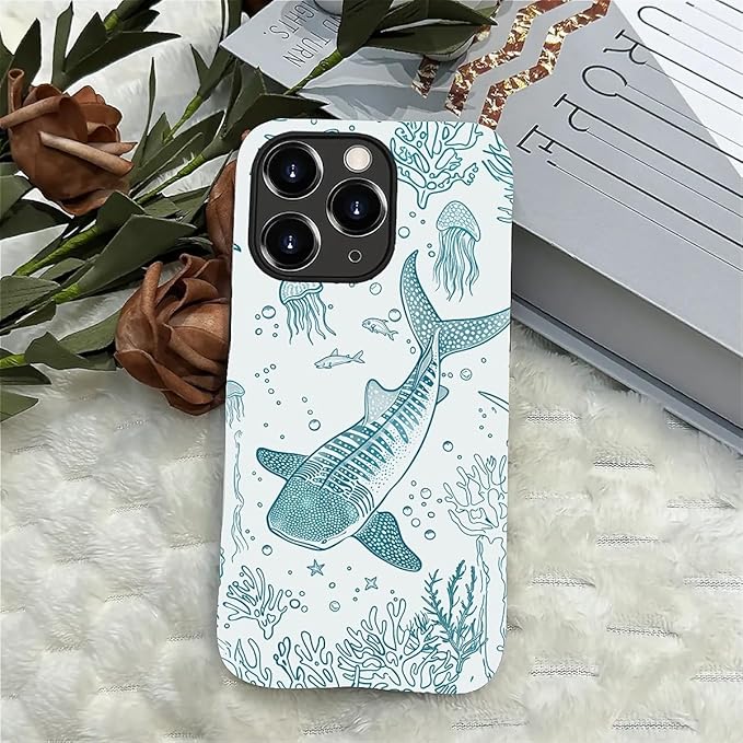 for iPhone 15 Pro Case,HH2 Ocean Whale Shark Hybrid 2 Layer Hard Shell Silicone Protective Pattern Design Case