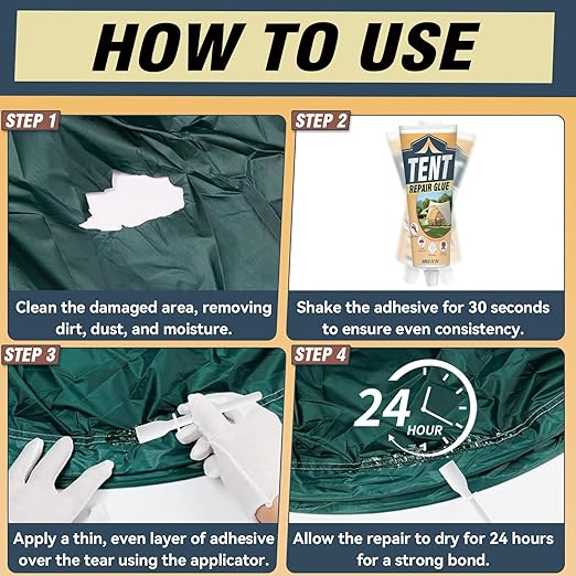 Tent Repair Glue Seam Sealer, Waterproof Flexible Tent Repair Kit, Tent Seam Sealer for Tents, Jackets, Sleeping Pads, Awning and Outdoor Fabric, Repairs Tears in Nylon, Canvas, and Vinyl