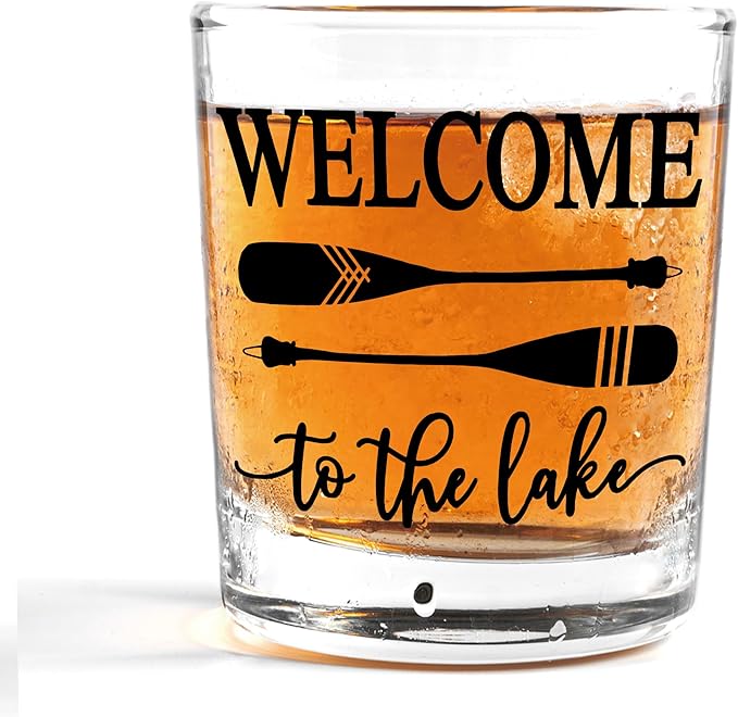 Nogrit Lake House Decor Whiskey Glasses 10 Oz,Welcome To The Lake, Beach Wine Old Fashioned Rocks Glasses Lake House Gifts For Women Men Drinking Cocktail Scotch Vodka Tequila Rum
