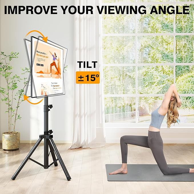 Tripod TV Stand for 23-75 inch Flat Screen/Curved TVs up to 100 lbs, Outdoor TV Stand with ±15° Tilt, Height Adjustable Portable TV Stands with Safety Design, Max VESA 600x400m, Black