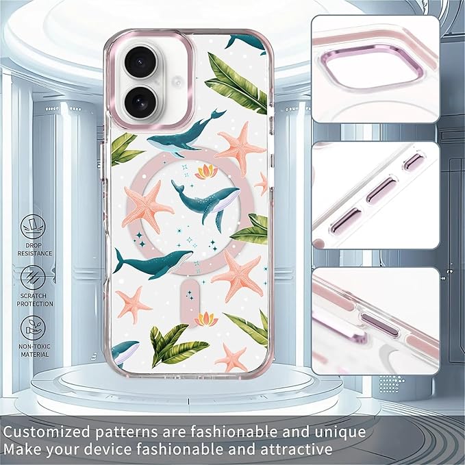 Case for iPhone 16,[Compatible with MagSafe],Sealife Whale Ocean Wildlife Clear Phone Case Design，for Women Girls Magnetic Clear Cover - Slim, Sleek, & Shockproof Protection