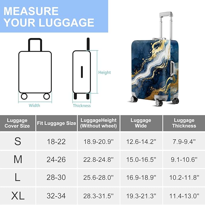 ANNA QUEEN Blue Abstract Marble Travel Luggage Cover -Stretchable Airplane Suitcase Protector Sleeve,Universal Washable Fit for 20-26 Inch Checked Baggage,Water Resistant Durable Luggage Protector