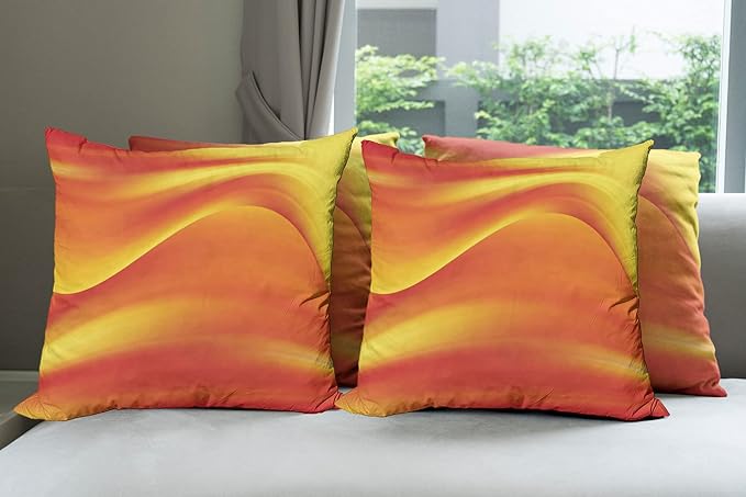 Ambesonne Orange Decorative Throw Pillow Case Pack of 4, Digital Waves with Different Tones Motion Effect Smooth Hot Lines Art Print, Cushion Cover for Couch Living Room Car, 16", Burnt Orange Yellow