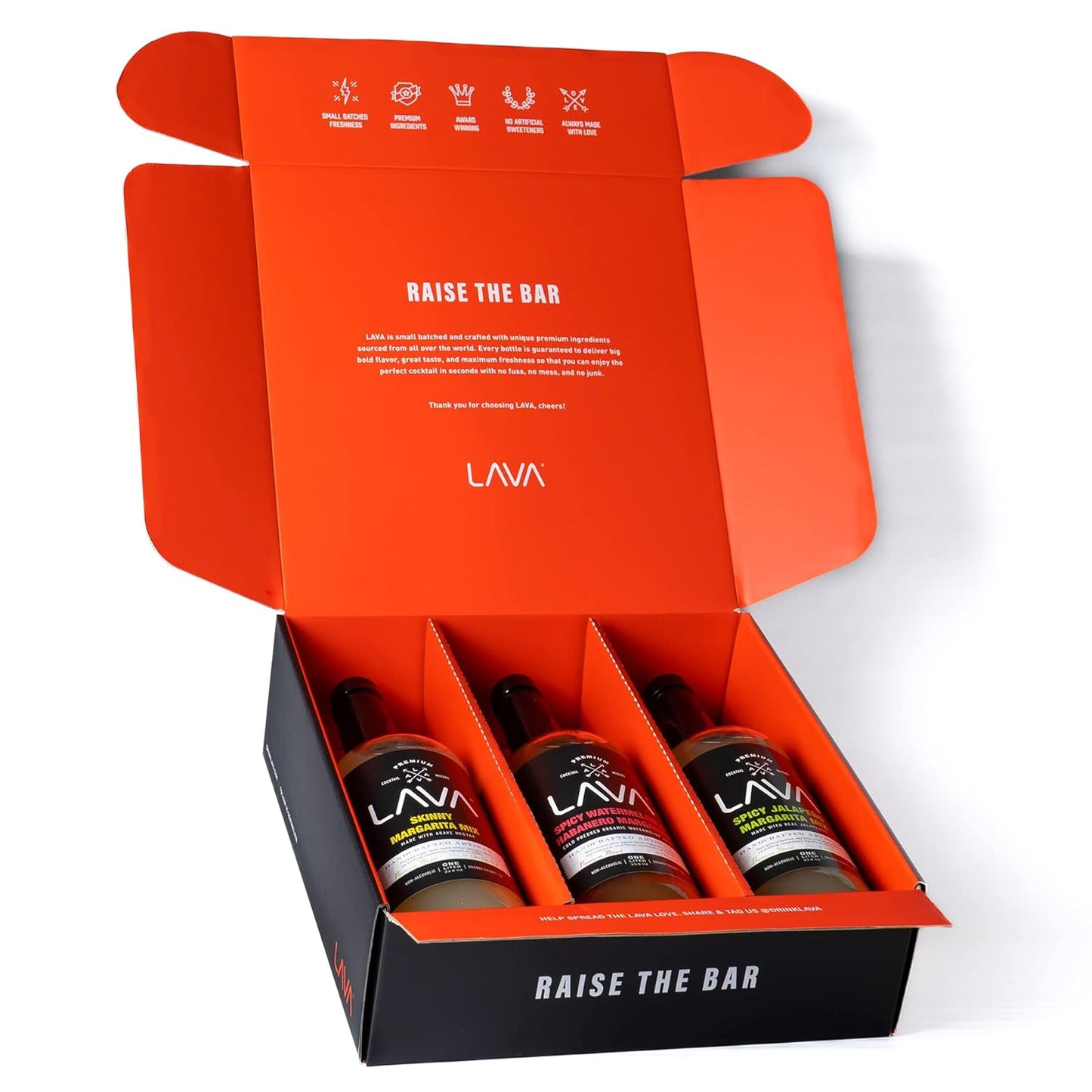 (3 Pack) LAVA Premium Margarita Mix Variety Pack Comes with Spicy Jalapeno, Skinny Margarita, & Spicy Watermelon Habanero, 1-Liter (33.8oz)