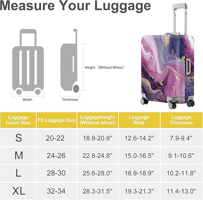 ANNA QUEEN Purple Marble Luggage Cover, Elegant Abstract Art Suitcase Protector, Stretchable Washable Travel Sleeve for 20-22 Inch Luggage
