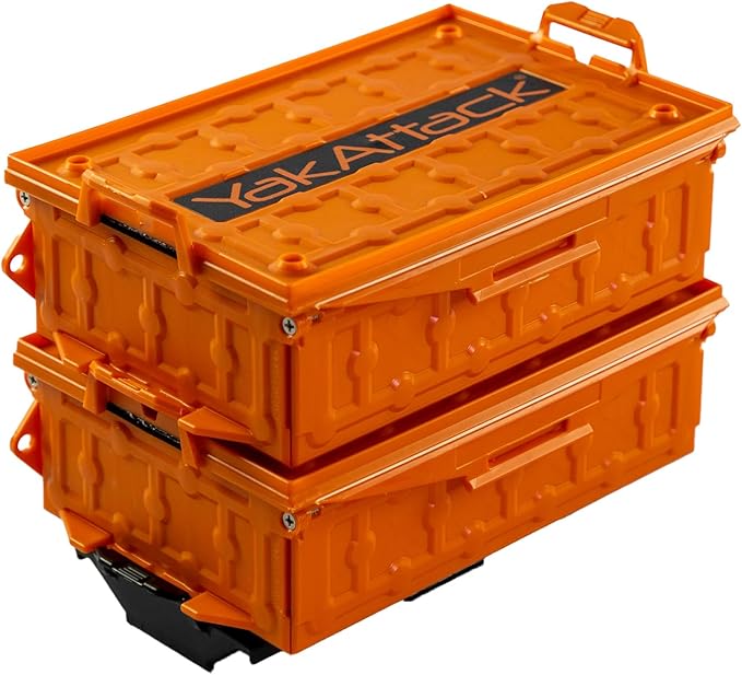 YakAttack TracPak Combo Kit – Orange | 2 Stackable Storage Boxes + Quick Release Track Base | Fits MightyMount, GearTrac & Most Kayak Tracks | Space-Saving Fishing Storage | Compact Kayaking Box