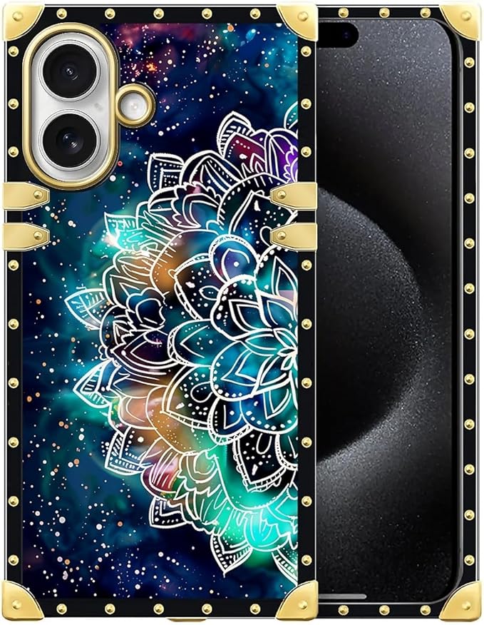 for iPhone 17 Case Luxury Golden Decoration for Girl Women Soft TPU Shockproof Protective Hard PC Back for iPhone 17 Crazy Pattern Starry Sky Colourful Mandala