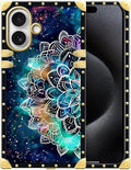 for iPhone 17 Case Luxury Golden Decoration for Girl Women Soft TPU Shockproof Protective Hard PC Back for iPhone 17 Crazy Pattern Starry Sky Colourful Mandala