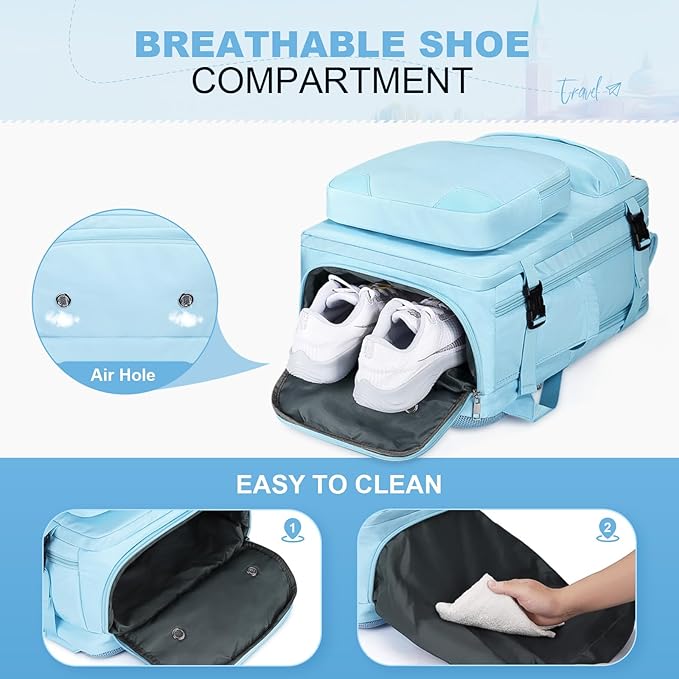 Maelstrom Travel Backpack for Women Men,35L Laptop Backpack Fits 17-Inch Laptop,Carry On Backpack for Airplanes with Crossbody Bag&Shoe Compartment&Toiletry Bag (Blue, Large)