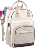 Laptop Backpack for Women Work Bag - 15.6 inch Travel Backpack Purse with USB Charger College Bookbag Waterproof Cute Casual Daypack Fashion Business Computer Backpacks for Teacher Nurse Beige Nude