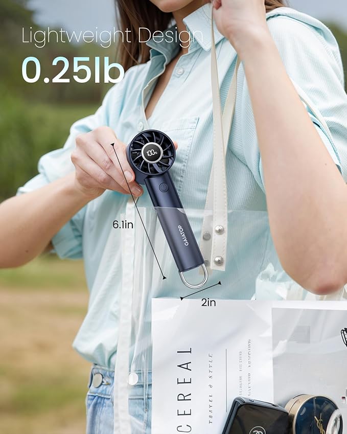 Gaiatop Portable Mini Fan, 3 Speed Handheld Fans with Power Display Flashlight, USB Rechargeable Battery, Lightweight Personal Cooling for Women Men Indoor Outdoor Travel Navy Blue