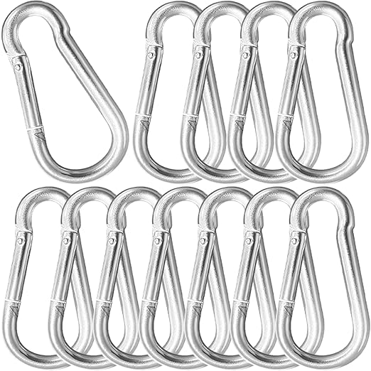 12 Pack 4.7" Heavy Duty Carabiner Clips, M12 Sliver Galvanized Steel Spring Snap Hooks, Rust-Resistant Keychain Clips for Hammock, Camping, Hiking, Fishing, Swing Set