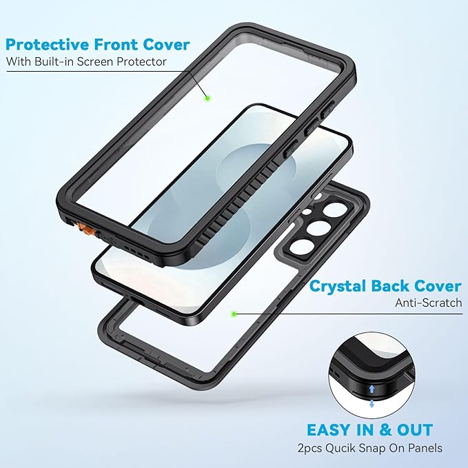 Lanhiem Magnetic for Samsung Galaxy S25+ Plus Phone Case, IP68 Waterproof Dustproof Case with Built-in Screen Protector, Rugged Full Body Protective Cover for Galaxy S25 Plus 6.7 Inch, Black