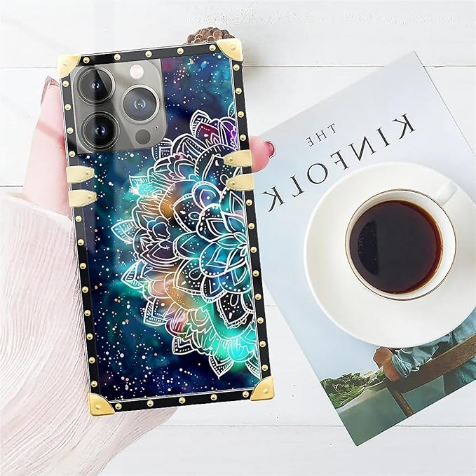 Compatible with iPhone 15 Pro Max Case, Starry Sky Colourful Mandala Luxury Golden Decoration for Girl Women Soft TPU Shockproof Protective Hard PC Back for iPhone 15 Pro Max