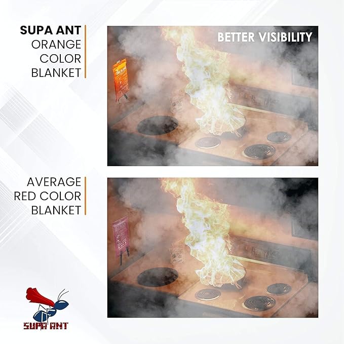 Fire Blanket -Certified 1500F Extra Thick, Glow In The Dark Fireproof Emergency Supplies. 500gsm, 0.5mm Thick Fire Blankets Emergency For Home. 5pc Fire Safety Emergency Blanket 40"x40" By Supa Ant