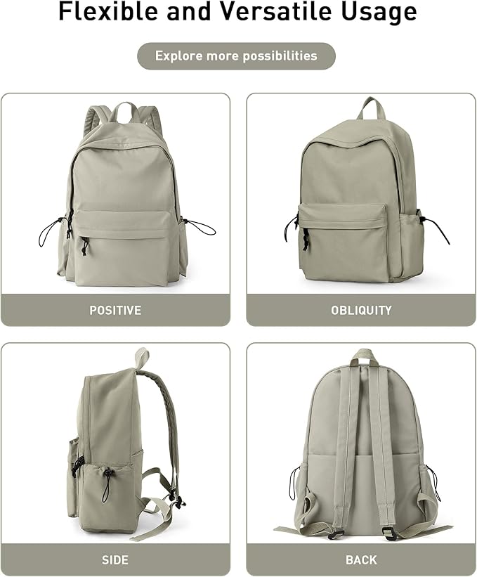 BJLFS Green School Backpack for Girls Water Resistant High School Book Bag Simple Backpack for Teens Boys Girls, Lightweight Simple Middle School Back Pack Daypack