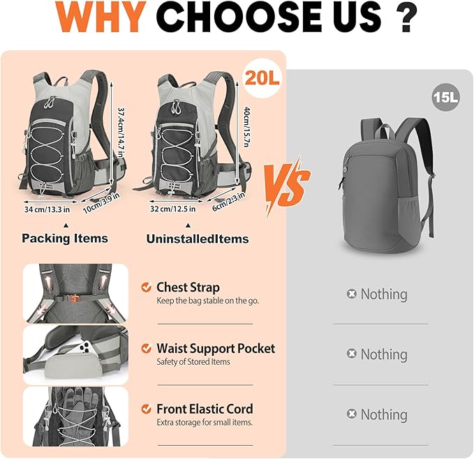 25L Hiking Backpack with Rain Cover Lightweight Hiking Daypack for Travel Camping Outdoors Knapsack for Men Women (Black)