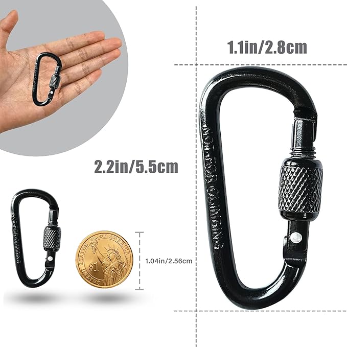 YUCHIYA 8 Pack D-Shape Carabiner Clasp with Screw Gate, 2.2 Inch Mini Keychain Clip Key Chain Buckle, Aluminum Alloy Keyrings Hook for Outdoor Hiking not for Climbing
