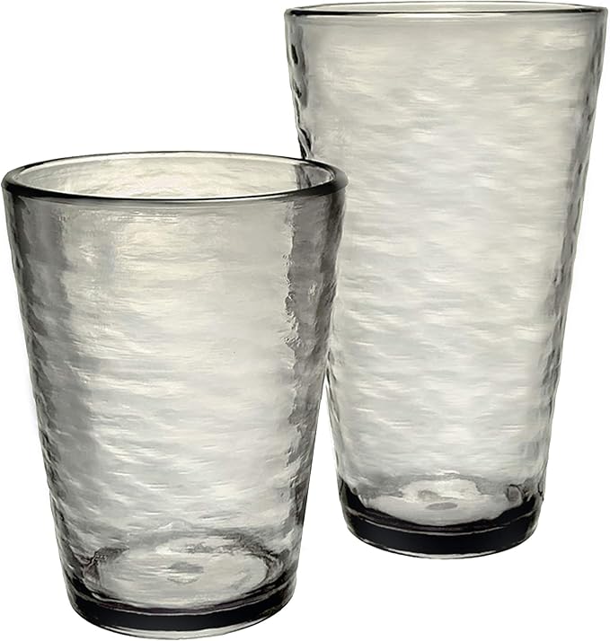 KLIFA- RIPPLE- 16 & 22.5 ounce, Set of 8, Acrylic Tumbler & Highball Drinking Glasses Cups, BPA-Free, Stackable Plastic Drinkware, Dishwasher Safe, Gray-Black