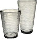 KLIFA- RIPPLE- 16 & 22.5 ounce, Set of 8, Acrylic Tumbler & Highball Drinking Glasses Cups, BPA-Free, Stackable Plastic Drinkware, Dishwasher Safe, Gray-Black