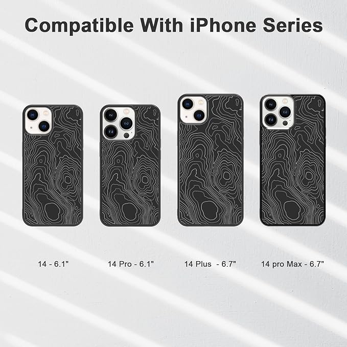Aesthetic Topographic Map Phone Case Compatible with iPhone XR 11 12 13 14 15 16 Pro Pro Max Case, Black Abstract Line Pattern Design Shockproof TPU Phone Case Cover with Wireless Charging Support