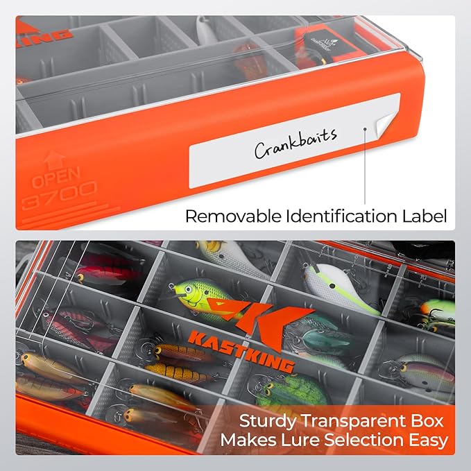 KastKing HyperSeal Waterproof Tackle Box, Waterproof 3600 and 3700 Tackle Trays, Fishing Tackle Box Organizer with Removable Dividers, Lure Box and Terminal Tackle Storage