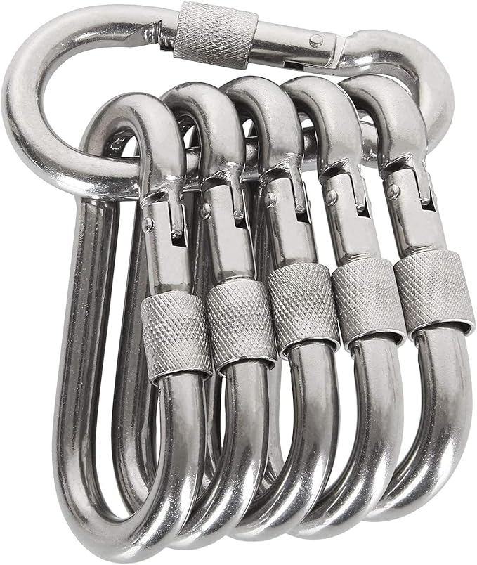 Locking Carabiner Clips, Stainless Steel Spring Snap Hook Locking Carabiner Heavy Duty - 304 Premium Stainless Steel Thumb Screw Carabiner Clip