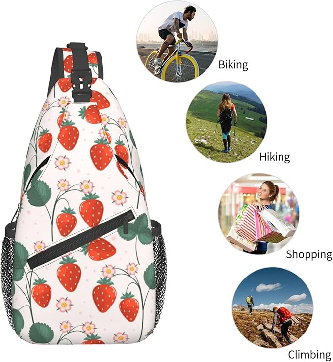 Strawberries Sling Bag For Women Men Fashion Strawberry Backpack Crossbody Shoulder Bag Sling Backpack Chest Bag Travel Hiking Casual Sport Daypack