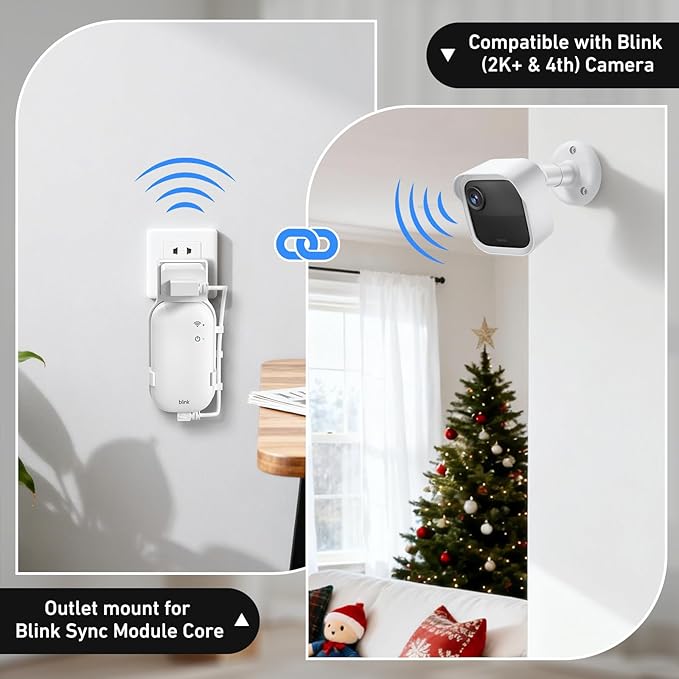 Blink Outdoor Camera Wall Mount Compatible with 2K+ & 4th Gen,3 Pack Weatherproof Protective Housing,360 Degree Adjustable with Blink Sync Module Core Outlet Mount for Blink Camera System