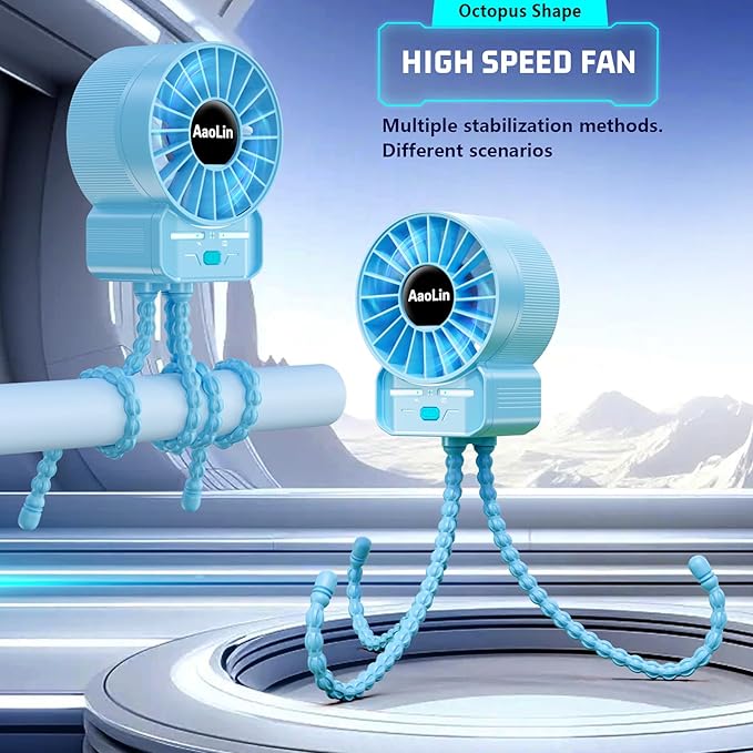 multifunctional USB rechargeable portable stroller small fan 4 speed 6600rpm high speed mini small handheld cooling fan extended flexible tripod for desktop wrap crib bike treadmill car kids gift
