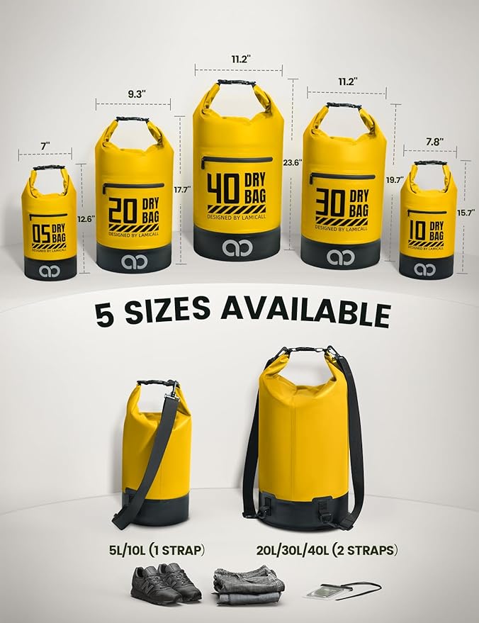 Lamicall Dry Bag Waterproof Backpack - [Durable & Floating] 5L/10L/20L/30L/40L Large Water Proof Bag with Waterproof Phone Case for Kayaking, River Rafting, Lake, Float Trip, Tubing Essentials