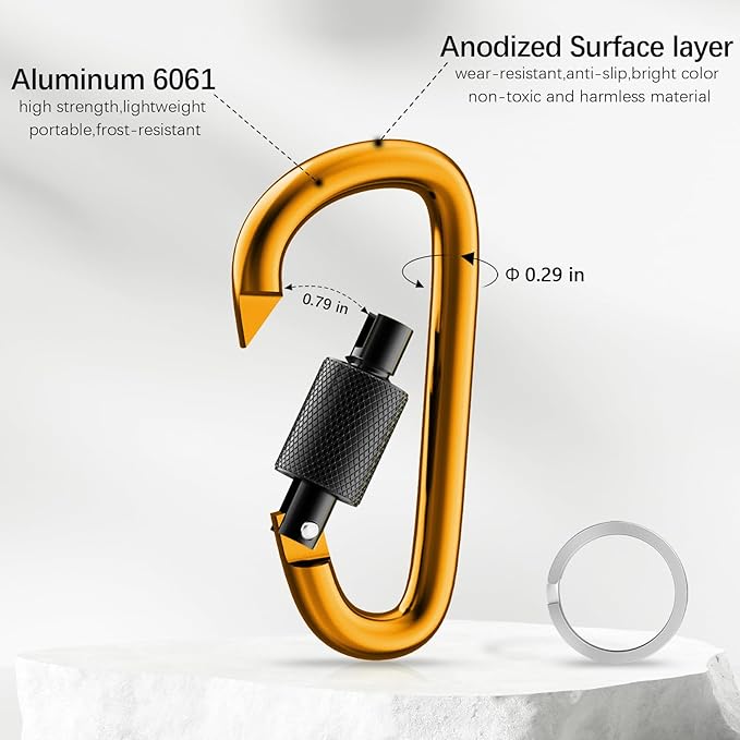 sprookber 3" Locking Carabiners | Keychain Carbineers D Ring Key Clip Spring Snap Hook for Multi-Usage | Set of 8