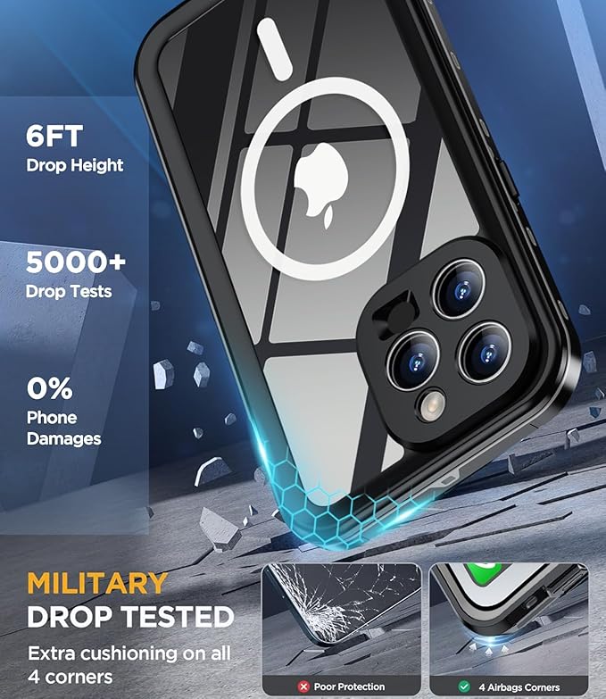 for iPhone 15 Pro Case Waterproof | Shockproof Dust Proof Phone Case Cover with Screen Protector for iPhone 15 Pro - Clear