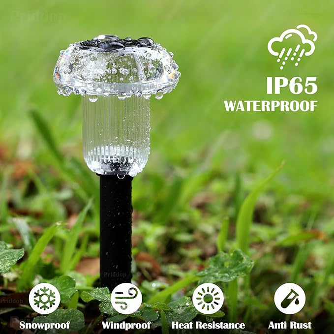 Priddop Solar Lights Outdoor Pathway Waterproof 8 Pack Cold White LED Acrylic Mushroom Decorative Garden Lights for Yard Landscape Patio Outside Decor