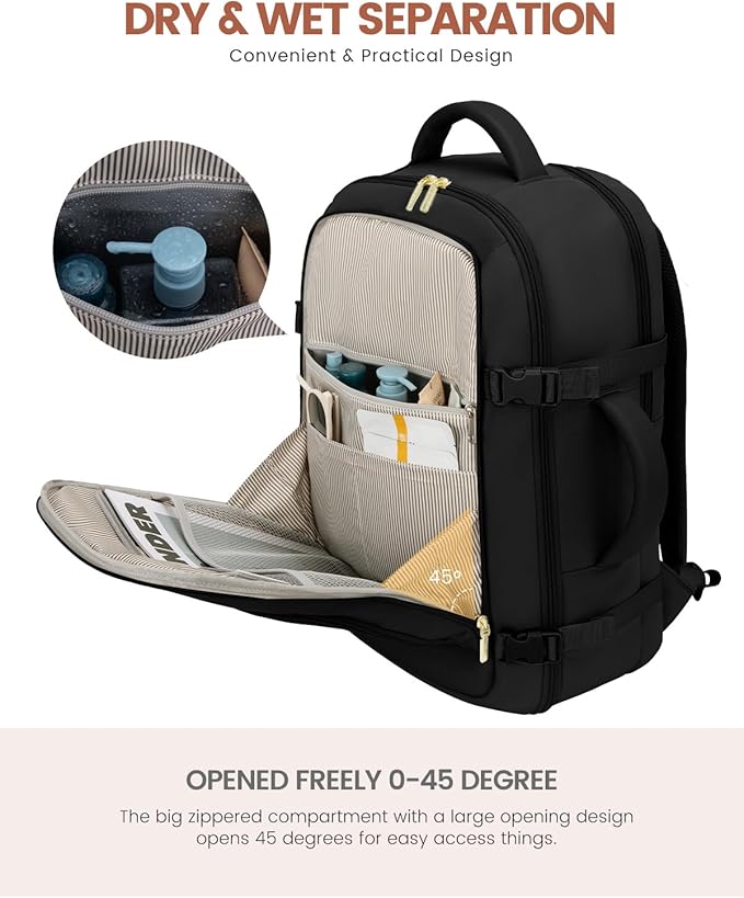 LOVEVOOK Carry On Travel Backpack For Women Men Flight Approved, 40L Personal Item Backpack for Airplanes, Business Weekender Overnight Daypack Fits 17 Inch Laptop, With 2 Packing Cubes, Black