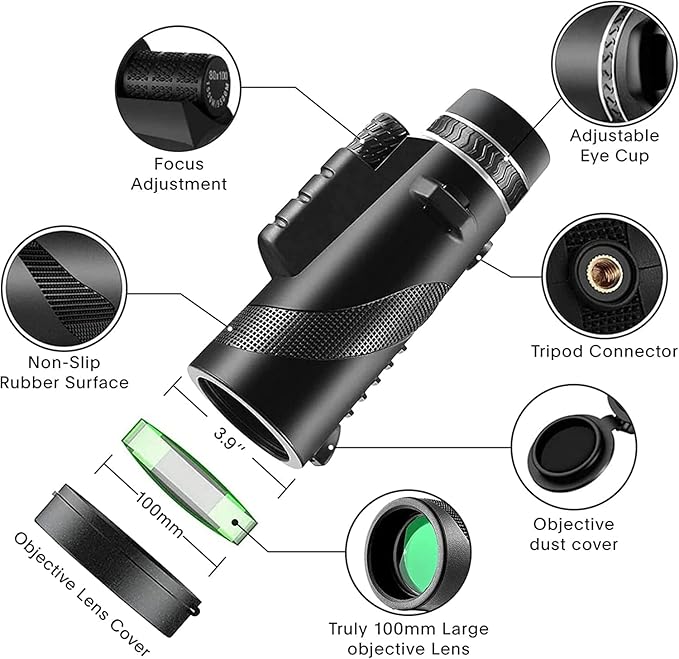 Monocular-Telescope 80x100 High Powered Monoculars High Definition for Adults High Powered with Smartphone Adapter Telescope Hunting Wildlife Bird Watching Travel Camping Hiking-Black1