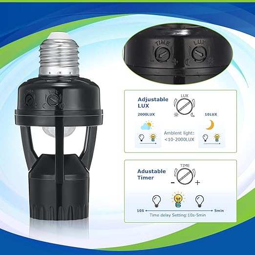 Hortsun 3 Pcs Motion Sensor Light Socket Smart Screw in Light Bulb Outlet Compatible with E26/e27 Automatic on Off Night Light Control for Basement Basement Porch Storage Room, Black