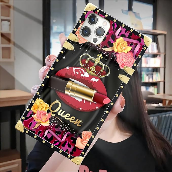 Compatible with iPhone 12 Pro Max Case, Queen Lip Crown Leopard Print Luxury Golden Decoration for Girl Women Soft TPU Shockproof Protective Hard PC Back for iPhone 12 Pro Max