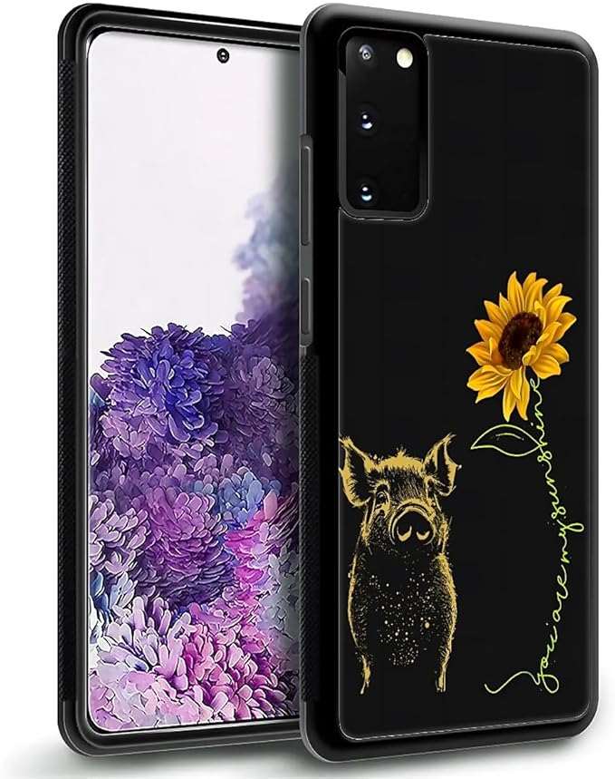 for Samsung Galaxy S20 Case, Pig Sunflower Yellow Sunshine Pattern Graphic Design Girl Boy Soft Silicone Hard Acrylic Shock Protection for Samsung Galaxy S20