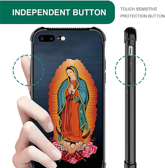 for iPhone 7/8 Case, Red Virgen Guadalupe Pattern Made of Soft Silicone Hard Acrylic Shock Protection for iPhone 7/8